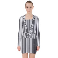 Shades Of Grey Wood And Metal V-neck Bodycon Long Sleeve Dress by FunnyCow