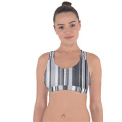 Shades Of Grey Wood And Metal Cross String Back Sports Bra by FunnyCow