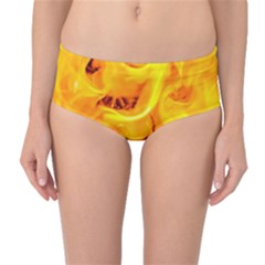 Fire And Flames Mid-waist Bikini Bottoms by FunnyCow