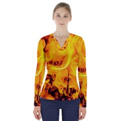 Fire And Flames V-neck Long Sleeve Top by FunnyCow