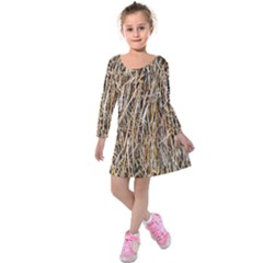 Dry Hay Texture Kids  Long Sleeve Velvet Dress by FunnyCow