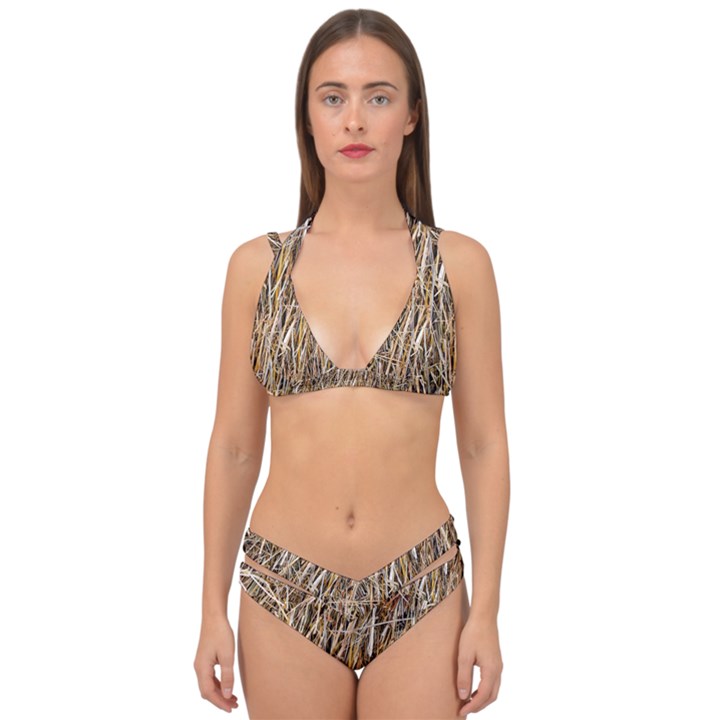 Dry Hay Texture Double Strap Halter Bikini Set