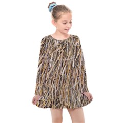 Dry Hay Texture Kids  Long Sleeve Dress by FunnyCow