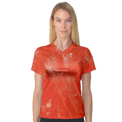 Grunge Red Tarpaulin Texture V-neck Sport Mesh Tee by FunnyCow