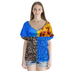 The Fifth Inside Funny Pattern V-neck Flutter Sleeve Top by FunnyCow