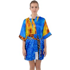 The Fifth Inside Funny Pattern Quarter Sleeve Kimono Robe by FunnyCow