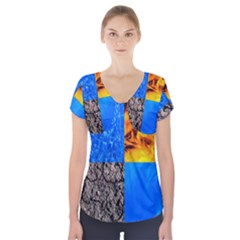 The Fifth Inside Vertical Pattern Short Sleeve Front Detail Top by FunnyCow