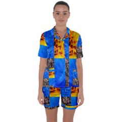 The Fifth Inside Vertical Pattern Satin Short Sleeve Pyjamas Set by FunnyCow