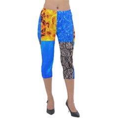 The Fifth Inside Vertical Pattern Lightweight Velour Capri Leggings  by FunnyCow