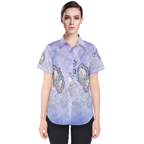 Wonderful Butterlies With Flowers Women s Short Sleeve Shirt by FantasyWorld7