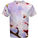 Pink Sakura Purple Background Men s Cotton Tee View1