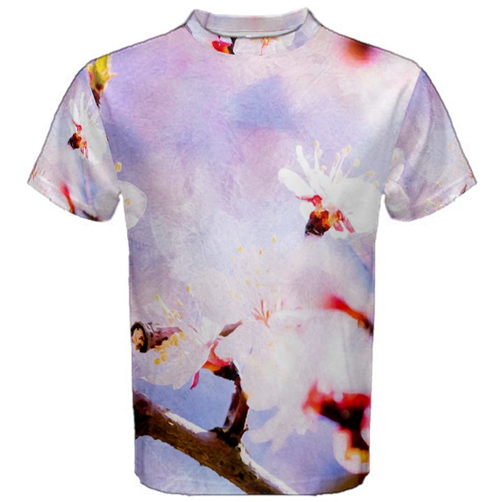 Pink Sakura Purple Background Men s Cotton Tee