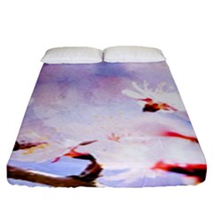 Pink Sakura Purple Background Fitted Sheet (king Size) by FunnyCow