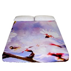 Pink Sakura Purple Background Fitted Sheet (california King Size) by FunnyCow