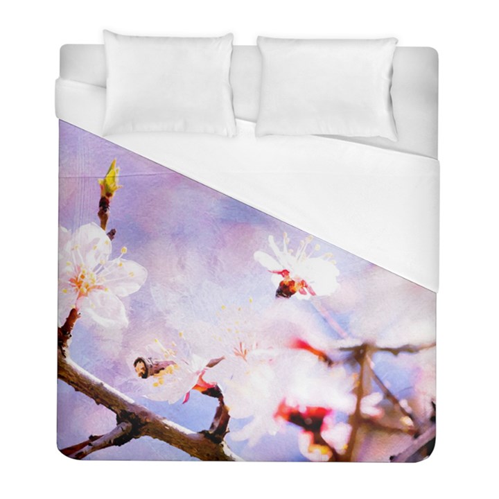 Pink Sakura Purple Background Duvet Cover (Full/ Double Size)