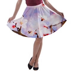 Pink Sakura Purple Background A-line Skater Skirt by FunnyCow