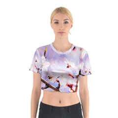 Pink Sakura Purple Background Cotton Crop Top by FunnyCow