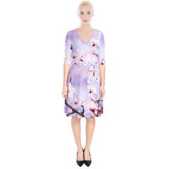 Pink Sakura Purple Background Wrap Up Cocktail Dress by FunnyCow