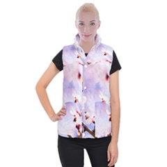 Pink Sakura Purple Background Women s Button Up Vest