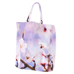 Pink Sakura Purple Background Giant Grocery Tote by FunnyCow