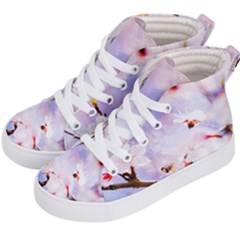 Pink Sakura Purple Background Kid s Hi-top Skate Sneakers by FunnyCow