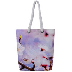 Pink Sakura Purple Background Full Print Rope Handle Tote (small) by FunnyCow