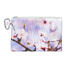 Pink Sakura Purple Background Canvas Cosmetic Bag (large) by FunnyCow