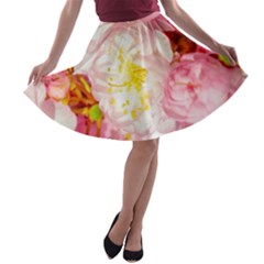 Pink Flowering Almond Flowers A-line Skater Skirt by FunnyCow