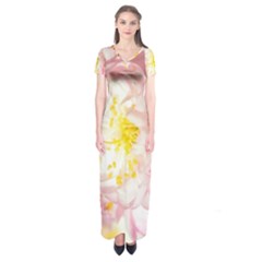 Pink Flowering Almond Flowers Short Sleeve Maxi Dress by FunnyCow