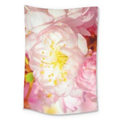 Pink Flowering Almond Flowers Large Tapestry by FunnyCow