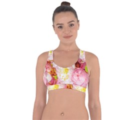 Pink Flowering Almond Flowers Cross String Back Sports Bra by FunnyCow