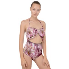 Beautiful Flowering Almond Scallop Top Cut Out Swimsuit by FunnyCow