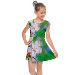 Sakura Flowers On Green Kids Cap Sleeve Dress by FunnyCow