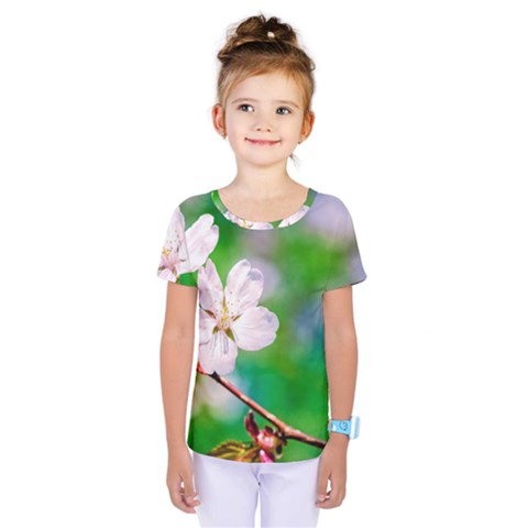 Sakura Flowers On Green Kids  One Piece Tee by FunnyCow