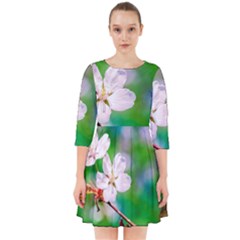 Sakura Flowers On Green Smock Dress by FunnyCow