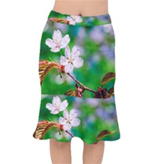 Sakura Flowers On Green Mermaid Skirt by FunnyCow