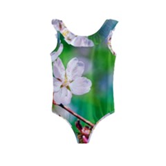 Sakura Flowers On Green Kids  Frill Swimsuit