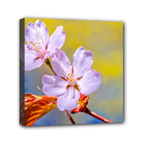 Sakura Flowers On Yellow Mini Canvas 6  X 6  by FunnyCow