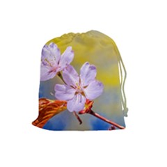 Sakura Flowers On Yellow Drawstring Pouches (large)  by FunnyCow