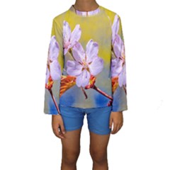 Sakura Flowers On Yellow Kids  Long Sleeve Swimwear by FunnyCow