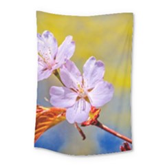 Sakura Flowers On Yellow Small Tapestry by FunnyCow