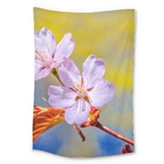 Sakura Flowers On Yellow Large Tapestry by FunnyCow