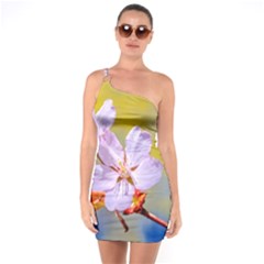 Sakura Flowers On Yellow One Soulder Bodycon Dress by FunnyCow