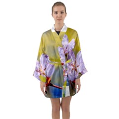 Sakura Flowers On Yellow Long Sleeve Kimono Robe by FunnyCow