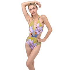 Sakura Flowers On Yellow Plunging Cut Out Swimsuit by FunnyCow