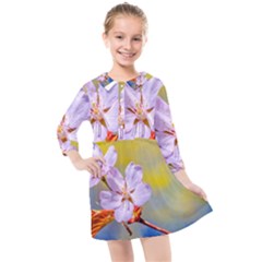 Sakura Flowers On Yellow Kids  Quarter Sleeve Shirt Dress by FunnyCow