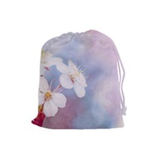 Pink Mist Of Sakura Drawstring Pouches (large)  by FunnyCow