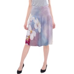 Pink Mist Of Sakura Midi Beach Skirt by FunnyCow