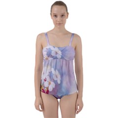 Pink Mist Of Sakura Twist Front Tankini Set by FunnyCow