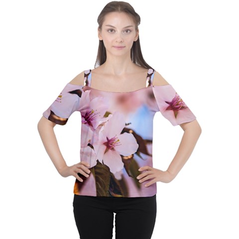 Three Sakura Flowers Cutout Shoulder Tee by FunnyCow